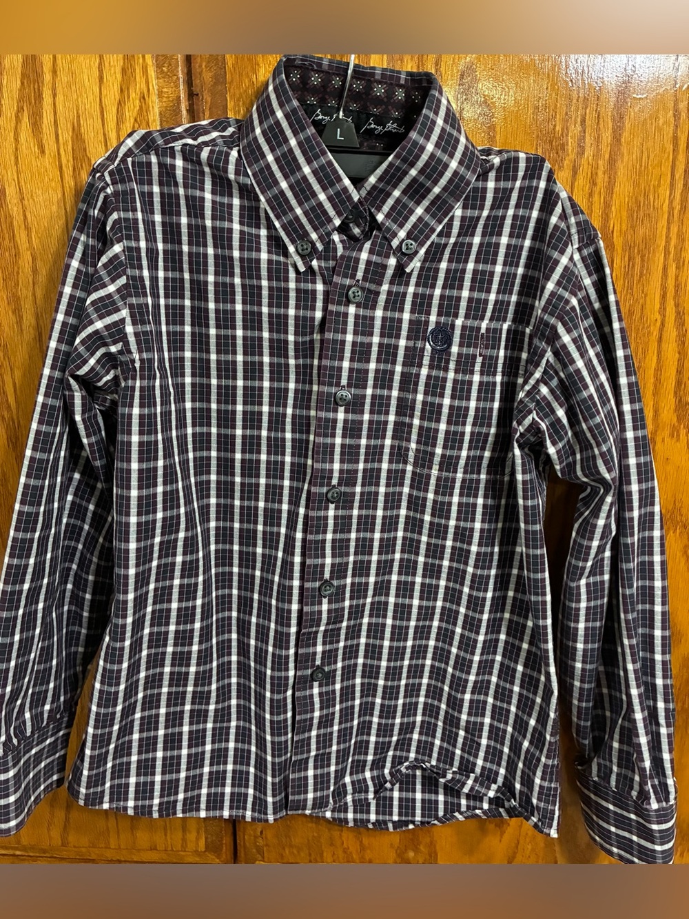 Boys Wrangler  George Straight collection Black & White Plaid Button-Down Shirt